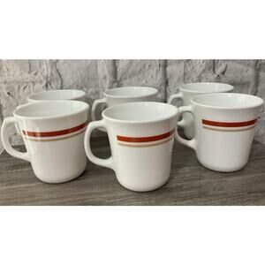 Vintage Corning Ware White 2 Tone Stripe Cup Set of 6 47
